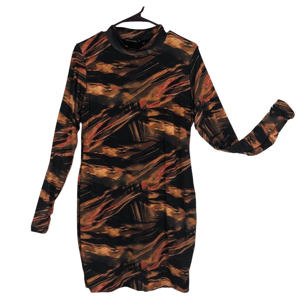 Pretty Little Thing Art to Wear Bodycon/Sheath Dress, Abstract Print, 14 Brn/Blk
